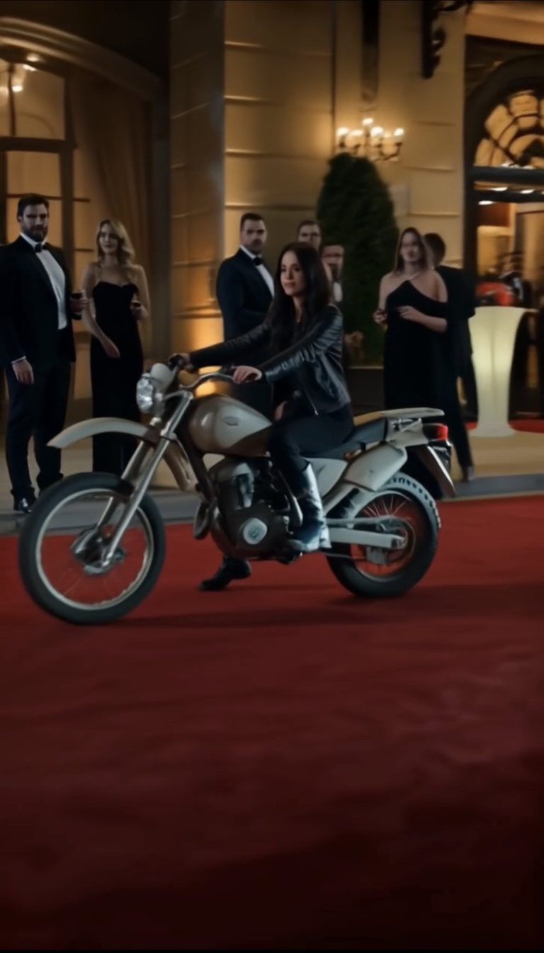 La joven que llegó en una moto vieja a una fiesta de lujo y dejó a todos intrigados