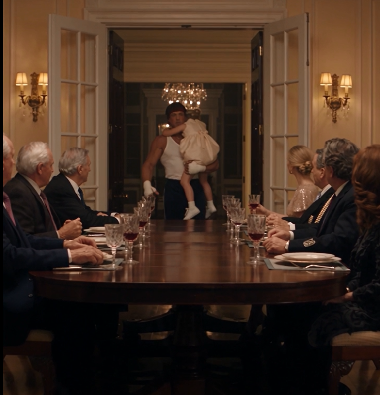 A father arrived at an elegant